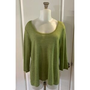 Chicos Womens Sweater Size 2 / L High Low Hem Open‎ Knit Green Lightweight